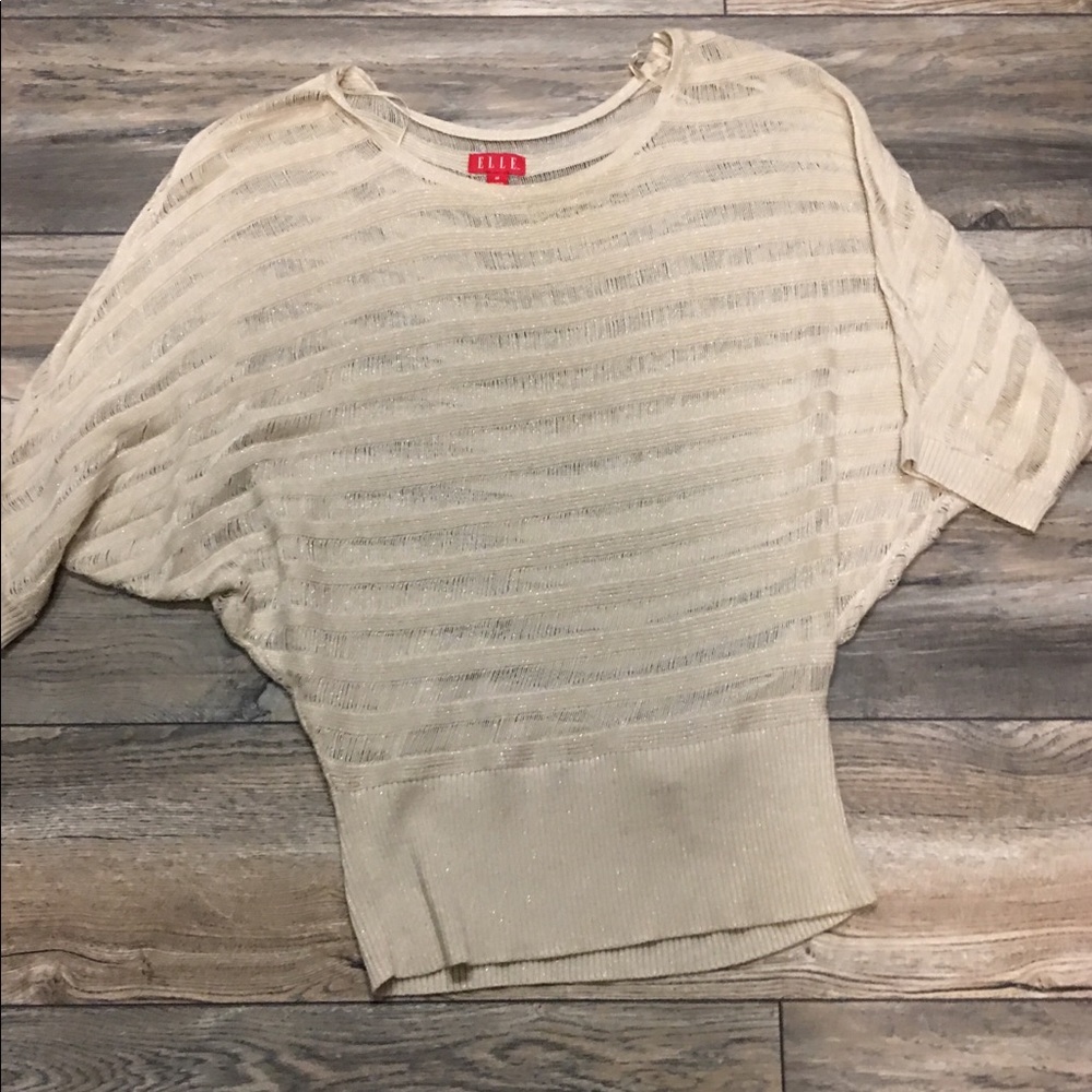 Cream Striped 3/4 Sleeve Sweater
